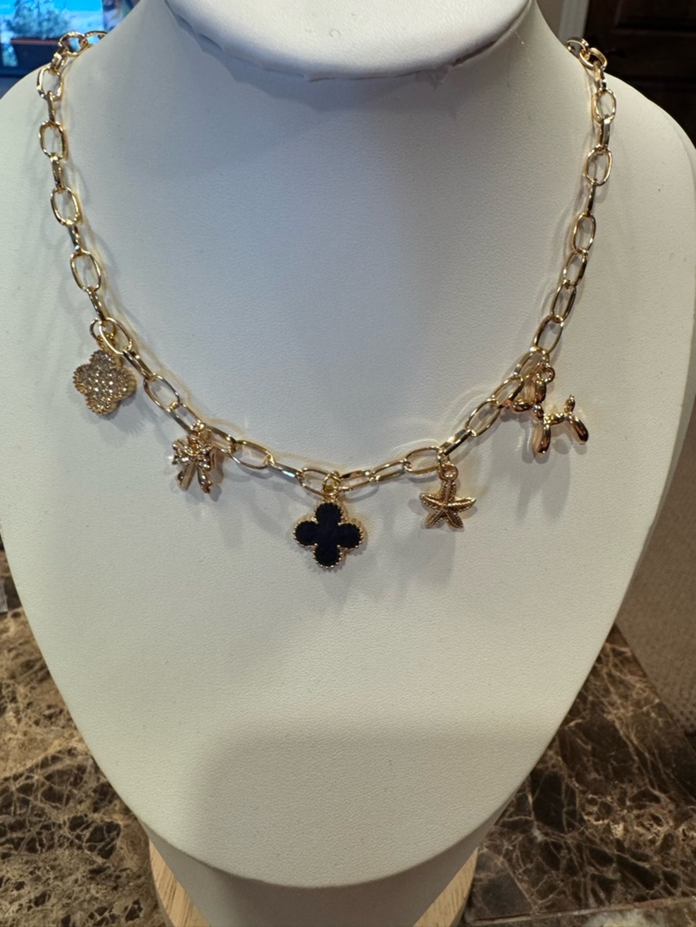 Balloon Dog & Clover Gold-Tone Charm Necklace - Available in Various Colors